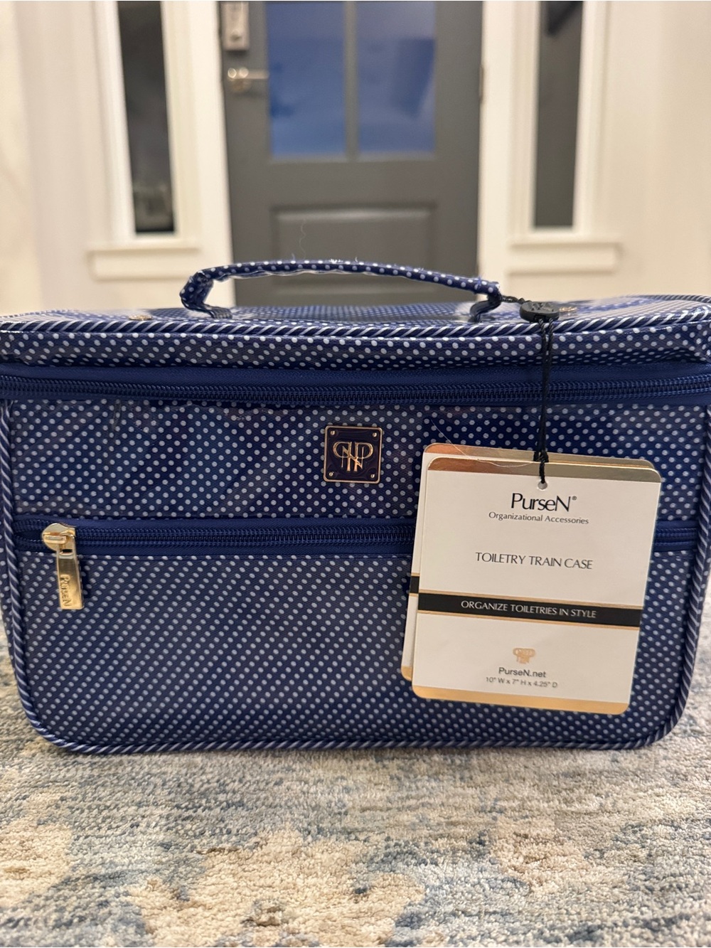 Blue Polka Dot Toiletry Train Case - PurseN - NWT Travel Makeup Organizer